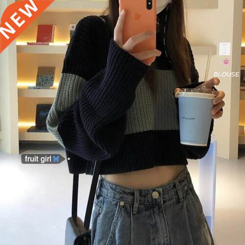 New Style Women Sweaters Pullovers Short Patchwork Jumpers R