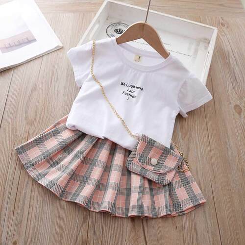 Girls' Suit Summer New Style British Style Skirt Suit Two-pi