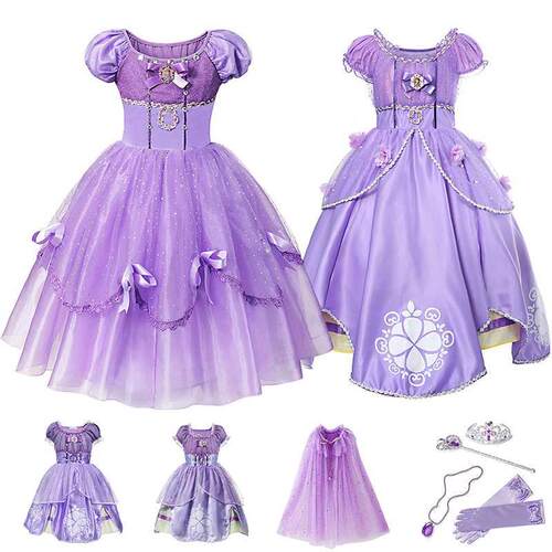 Girls Princess Sofia Dress Cosplay Costume Kids Sequins Laye