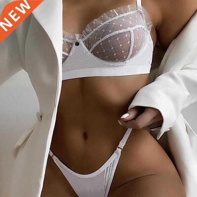 Ruffle Mesh Lace Lingerie 2 Piece Women Underwear Set Transp