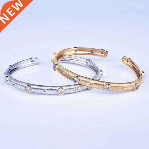 Fashion Open Bracelet Inlay Cubic Zircon Wire Drawing Design