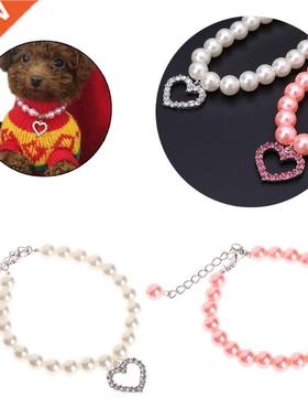 Newest Pet Collar Pearl Necklace Dog Puppy Cat Bowknot Custo