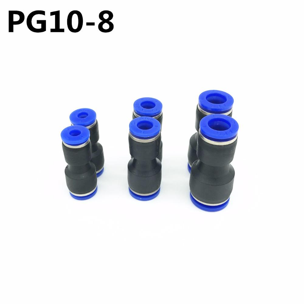 10Pcs PG10-8 10mm Hole to 8mm Pneumatc Fttngs Push n Str