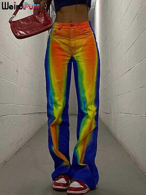 Weird Puss Y2K Sexy High Waist Pants Women Aesthetic Print C