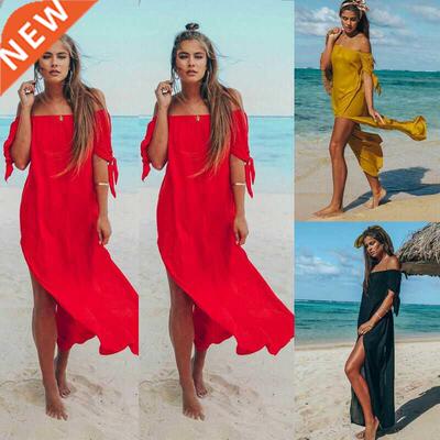 Sexy Off Shoulder Women Tunic Beach Dress Swim Suit Short Sl