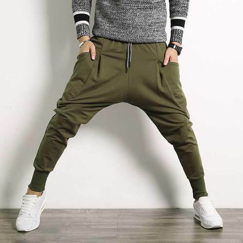 Hip Hop Harem Pants Men Cotton Setwear Casual Trousers Solid