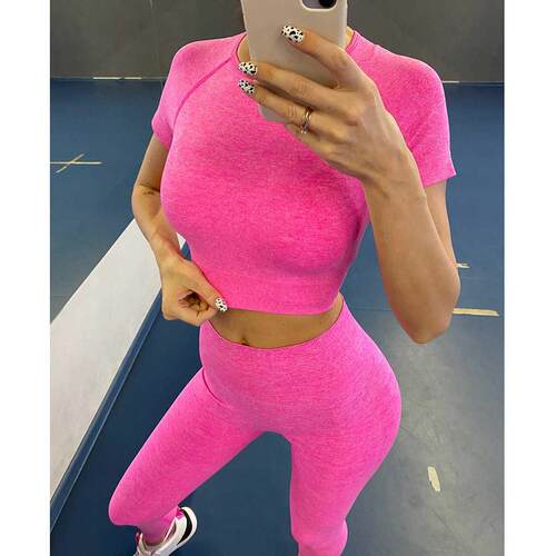 Sportswear Top 2pcs Yoga Set Women Yoga Suit Short Sleeve Hi