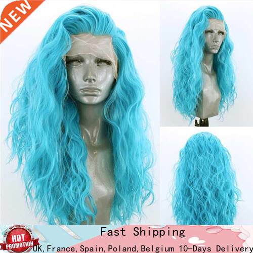 Long Lace Wigs for Women Synthetic Lace Front Wig Blue Hair