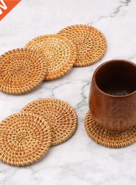 6Pcs/Set coaster rattan placemat woven tea set mat Kung Fu