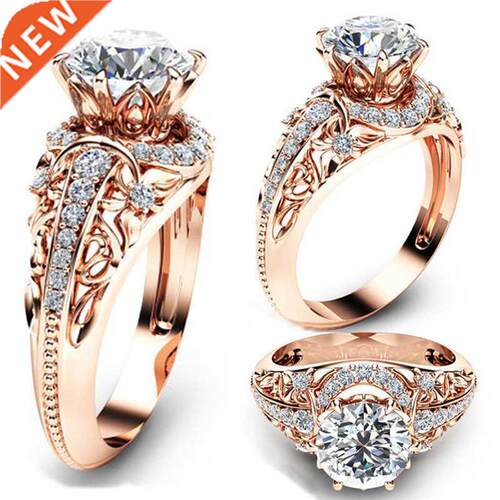 14K Rose Gold color Microinlaid Diamond Ring Ladies Ring wit