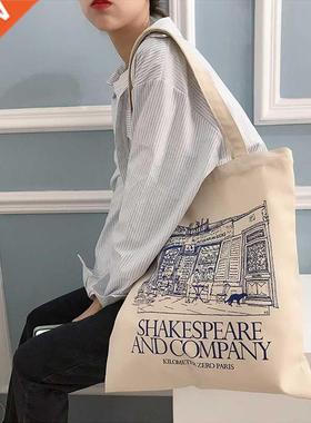 Women Canvas Shoulder Bag Shakespeare Print Ladies Shopping