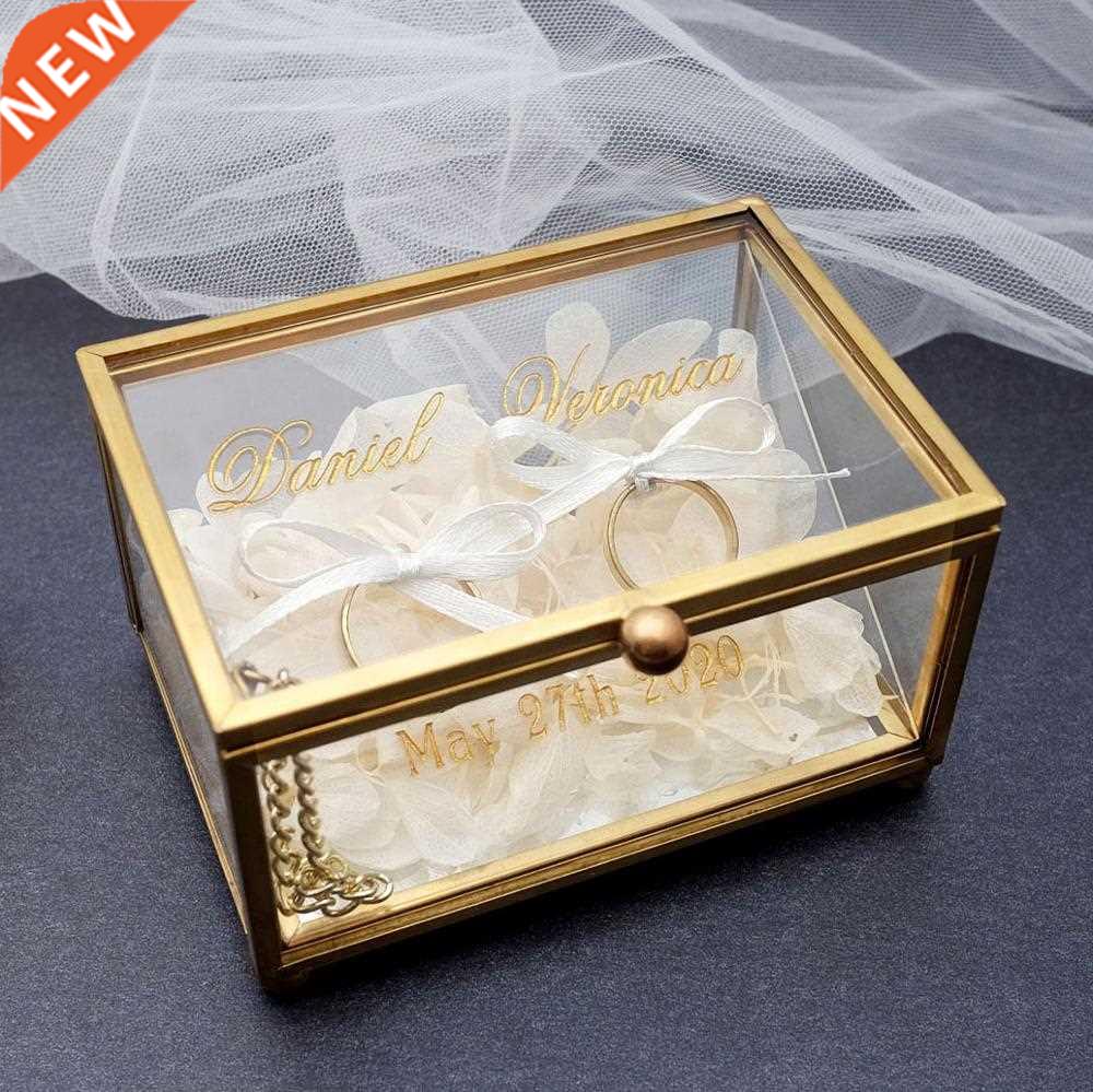 Personalized Wedding Ring Box,Engagement Ring Box,Gold Glass