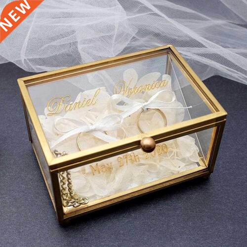 Personalized Wedding Ring Box,Engagement Ring Box,Gold Glass