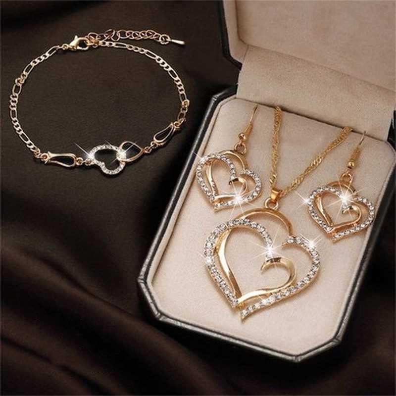 New Fashion Gold And Silver Diamond Double Love Pendant Neck