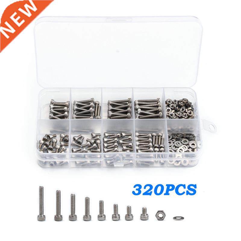 320Pcs Hexagon Hex Screw Bolt Nut Flat Washer Set 304 Stainl