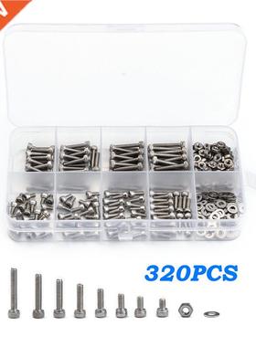 320Pcs Hexagon Hex Screw Bolt Nut Flat Washer Set 304 Stainl
