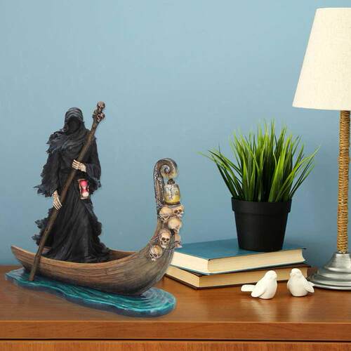 Black Resin Man Rowing Boating Sculpture Outdoor Garden Figu