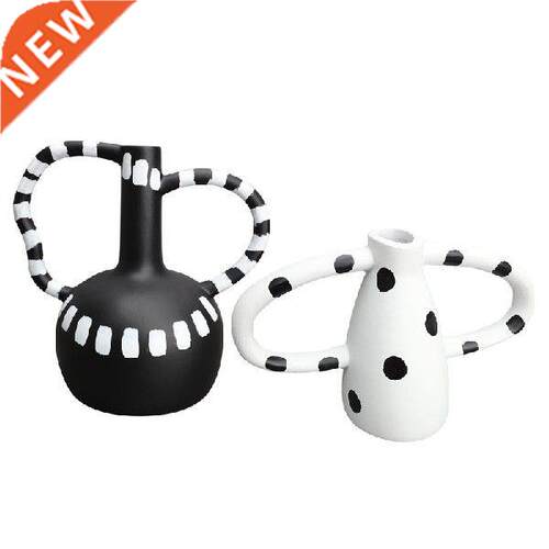 1PCS Reatve Resn Vase Black And Whte Spots Wave Pont