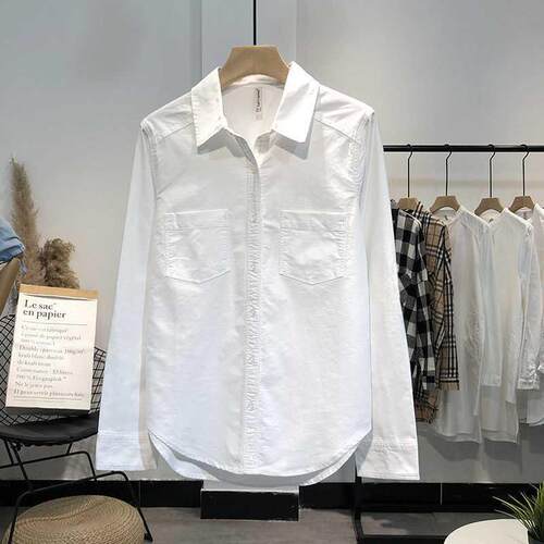 Women Shirts 2021 Spring Long Sleeve Blue Blouse Cotton Tops