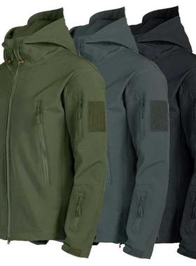 Softshell Tactical Jackets Men Windproof Waterproof Hooded F
