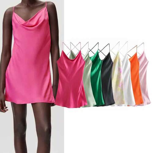 WESAY JESI Za Dresses Women 2021 TRAF Satin Short Dresses Sp