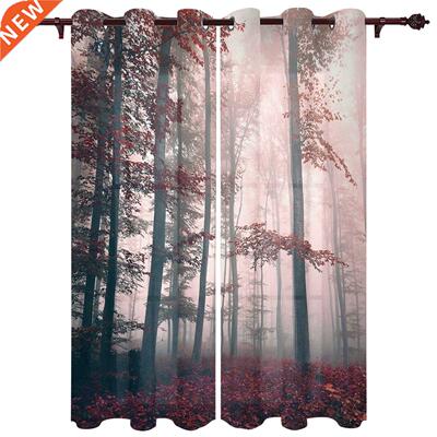 Autumn Woods Mysterious Fog Window Curtains Kitchen Bedroom