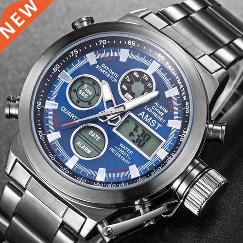 AMST Watch Men Stainless Steel Military Watch Waterproof Wr