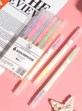 /6Pcs Highlighter Pen Stationery Double Headed Fluorescent