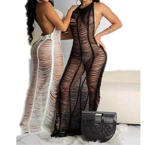 2021 Woen Solid Color Plus Size Beach Dress Scoop Neck Outl