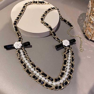 Korea ndy Waist Chain Camellia Pearl Leather Accessories for