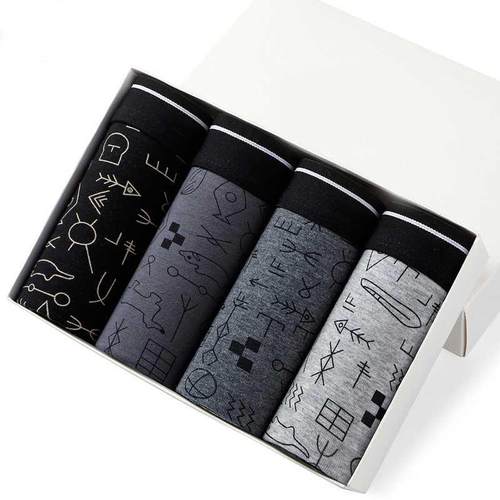 4Pcs/Lot Men's Panties Boxer Print Underwear Cotton