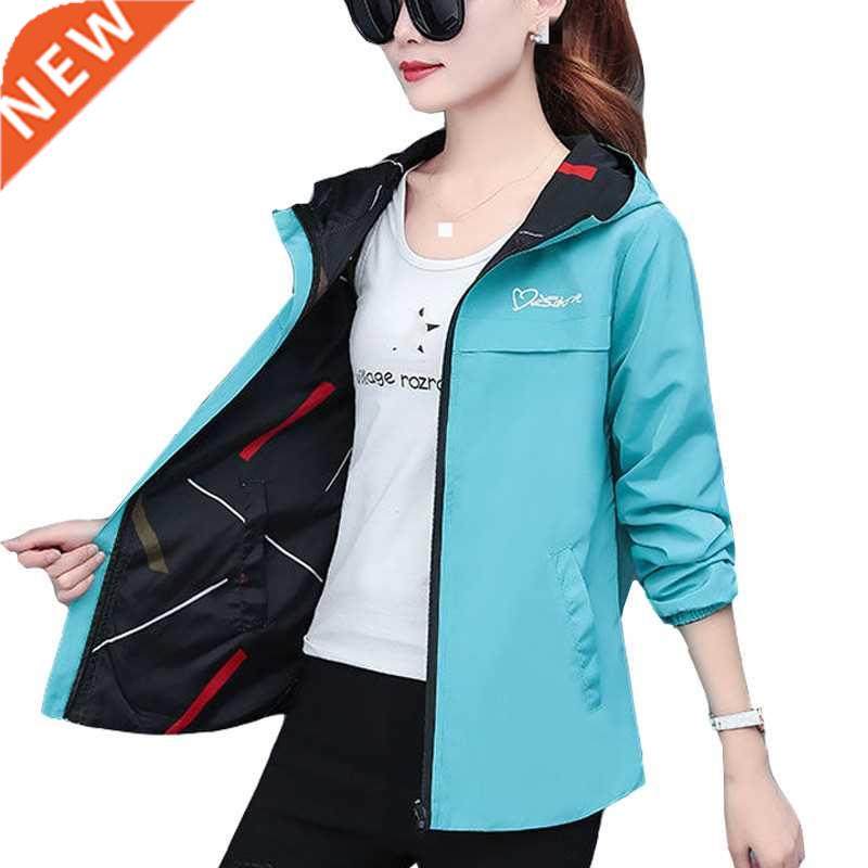 2022 Spring Autumn Women Jacket fashion Hooded Two Side Wear