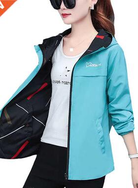 2022 Spring Autumn Women Jacket fashion Hooded Two Side Wear