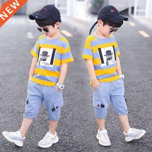 Summer Baby Boys Clothes Suit Stripe Cotton T-shirt+Jeans Pa