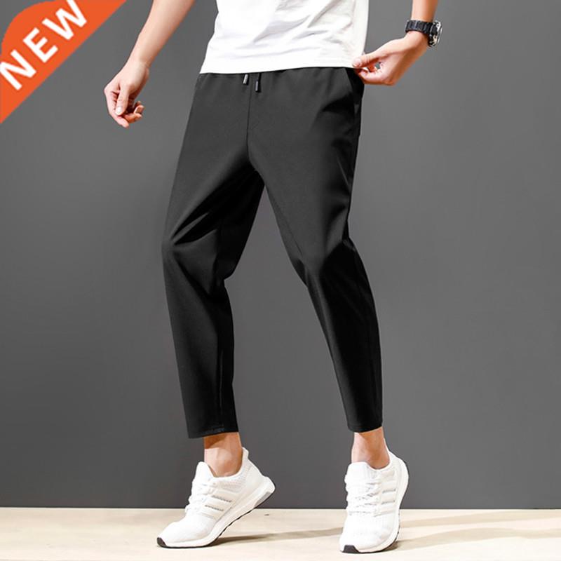 Pants Men Solid Ankle-length Simple All Match Mens Breathabl