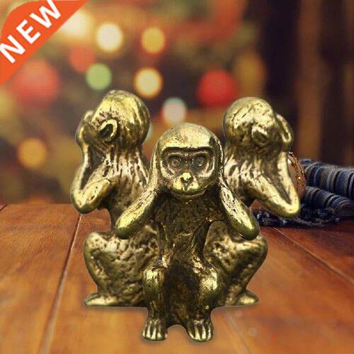 Vintage Solid Copper Three Monkeys Tea Pet Bronze Sculpture