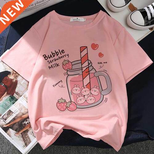 Strawberry Juice Graphic Print T-shirt Women Harajuku Aesthe