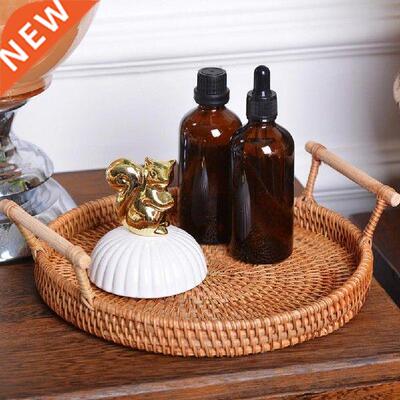 Rattan Tray Hand-Woven Convenient to Use Round Fruit Snacks