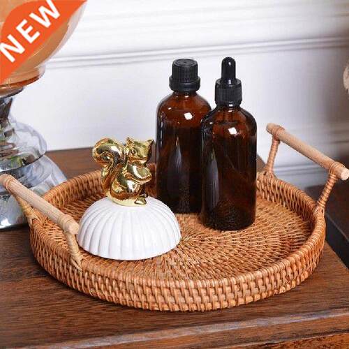 Rattan Tray Hand-Woven Convenient to Use Round Fruit Snacks