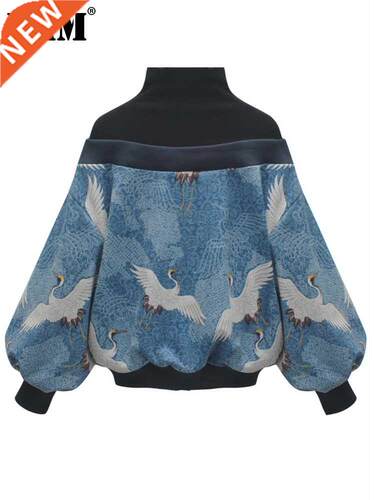 [EAM] 2022 New Spring High Collar Long Sleeve Pattern Printe