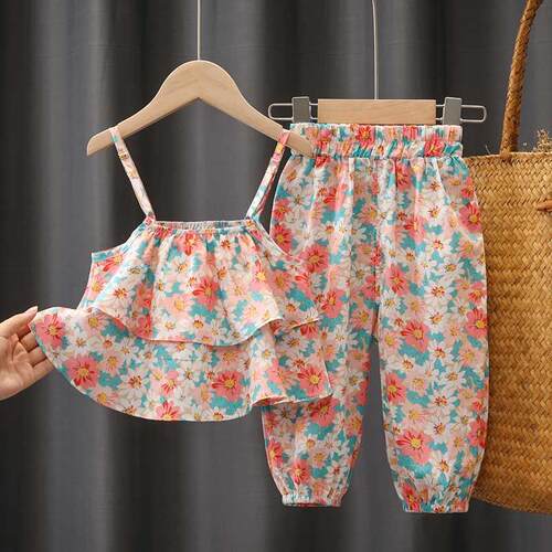 2022 new summer baby girl clothes kids outfit set Sling top