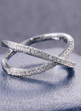 Huitan Luxury Cross X Shape Women Engagement Ring Full Paved