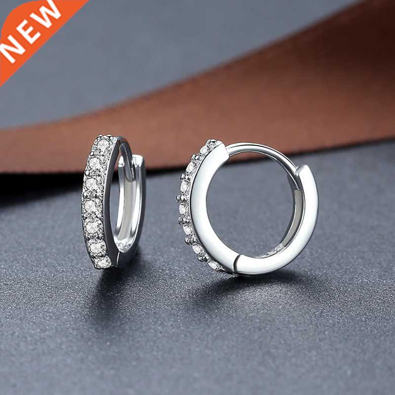 100% Real 925 Sterling Silver Hoop Earrings for Women Round