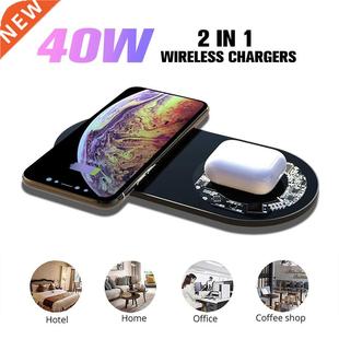 Qi 40W 2in1 Wireless Charger for IPhone 12 11 Pro XS XR X 8