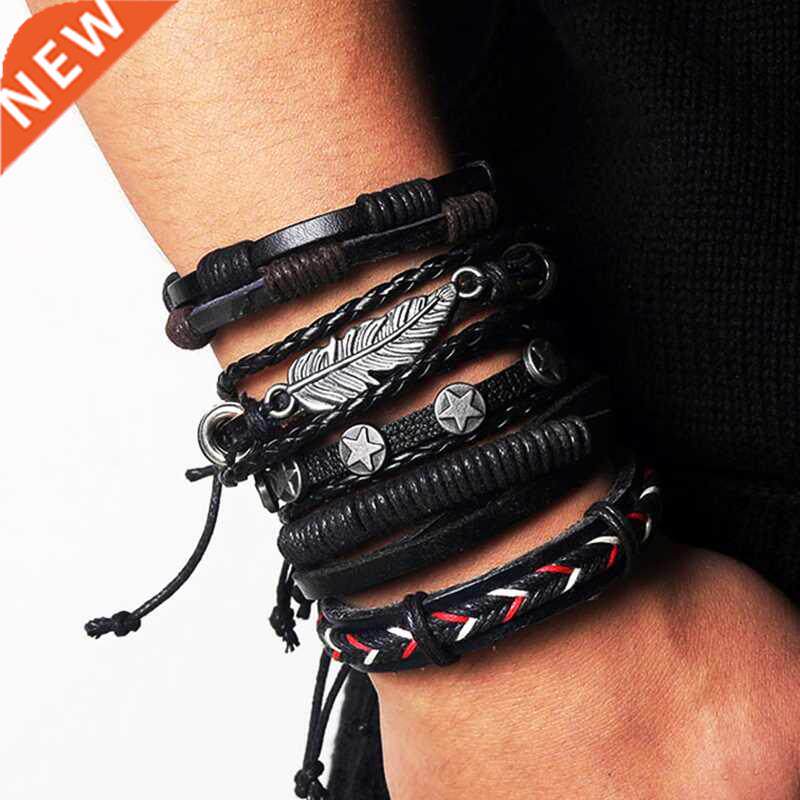 IFMI Vintge Lether Brcelet Fshion Hnd-knitted Multi-l - 实物图