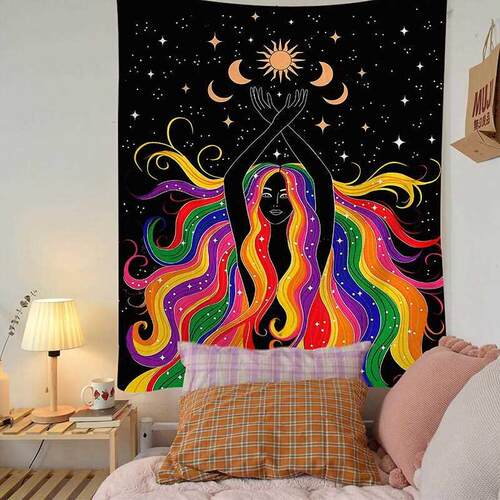 Indian Moon Phase Girl Mandala Tapestry Wall Hanging Boho de