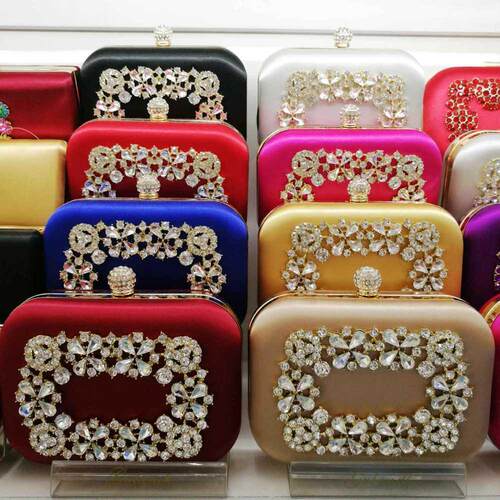 Luxury Satin Crystal Evening Bags Wine Fushcia Clutch Bags f