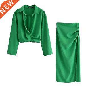 Nlzgmsj Za Skirts Womens 2021 Two Piece Set Linen Blend Crop