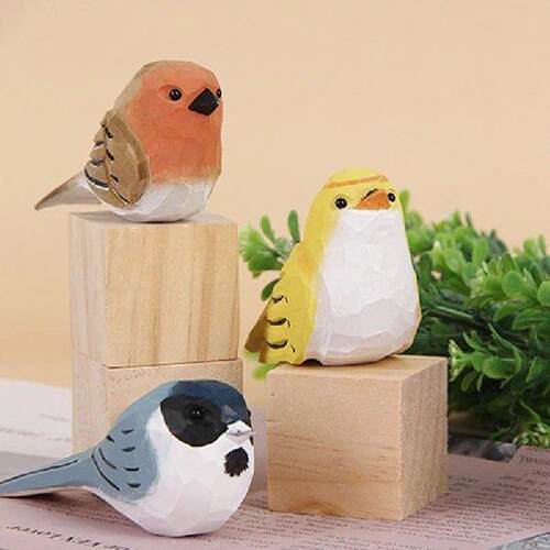 Mountain Blue Robin Little Fat Bird Wood Carving Wood