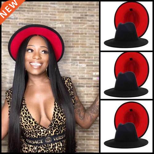 New Unisex Black Red Patchwork Wool Felt Fedora Cap Men Wome